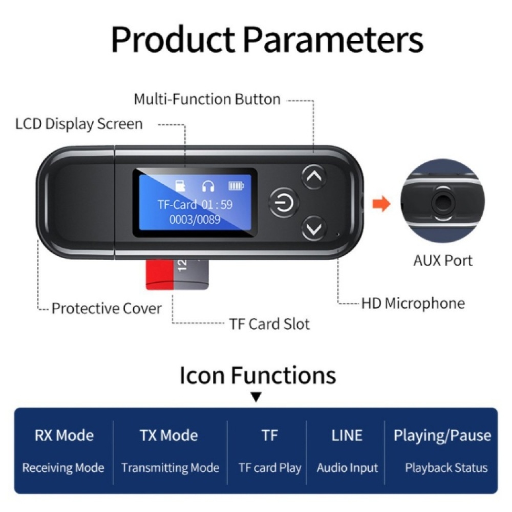 K15Pro With LCD Screen Bluetooth Adapter Audio Receiver Transmitter 3.5mm AUX Car Hands-Free - Image 2