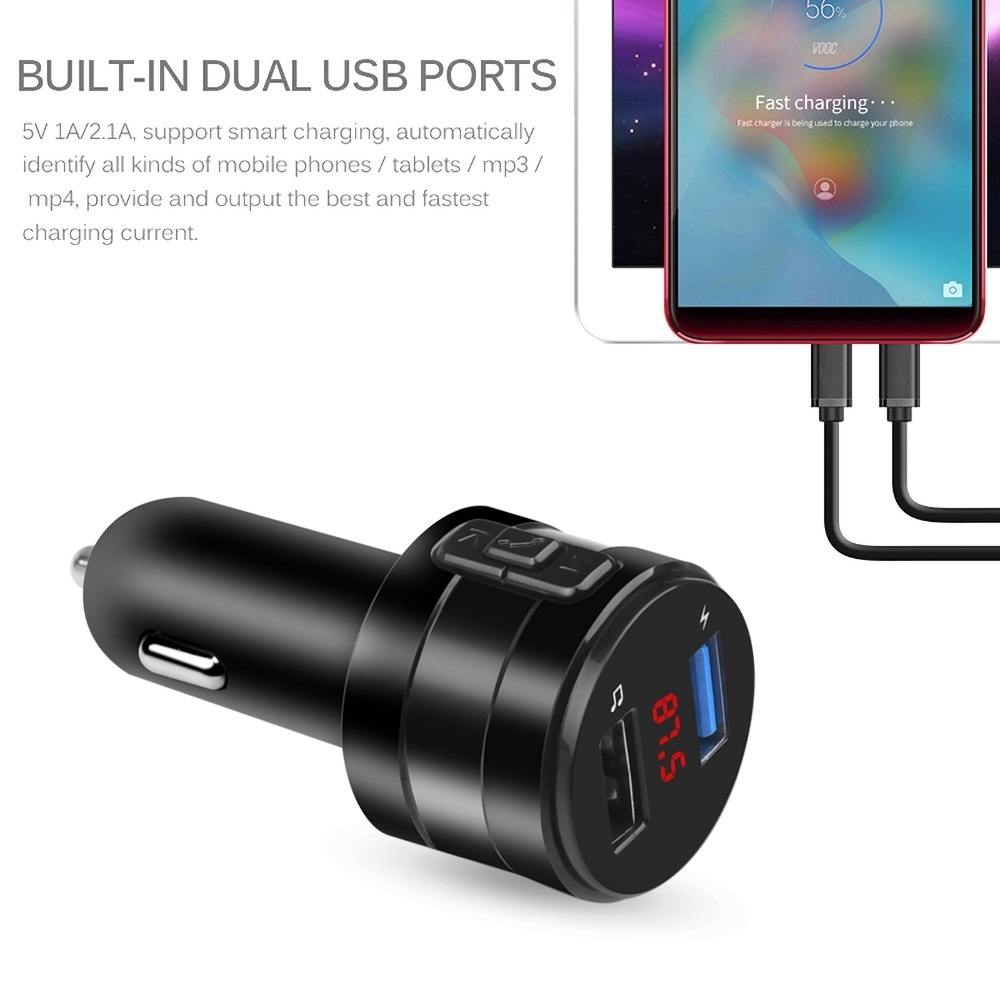 X20 Black Car Bluetooth Handsfree Car FM Transmitter Music Player Car Charger - Image 3