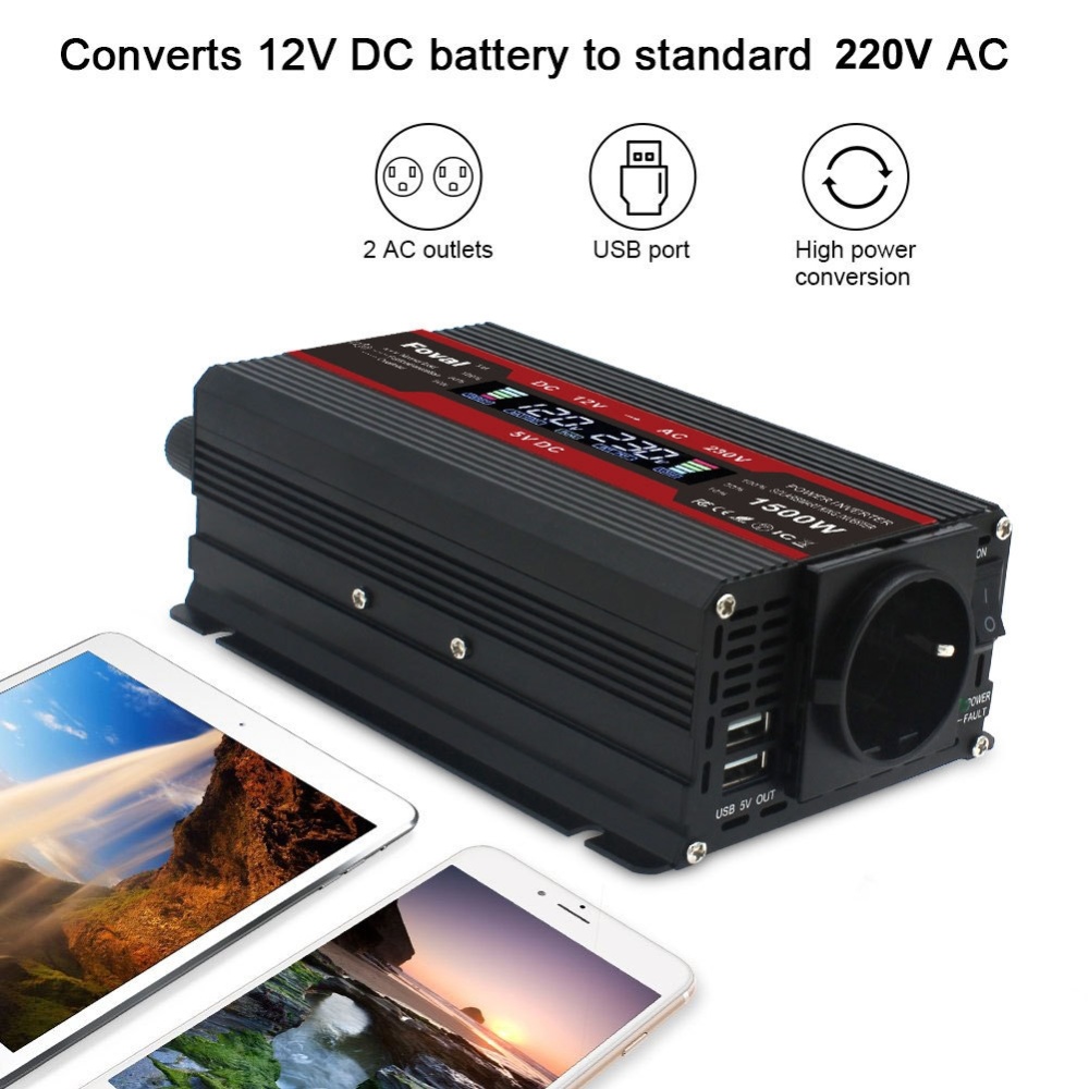 3000W LCD Smart Home Car Inverter 12V To 220V Power Converter - Image 2