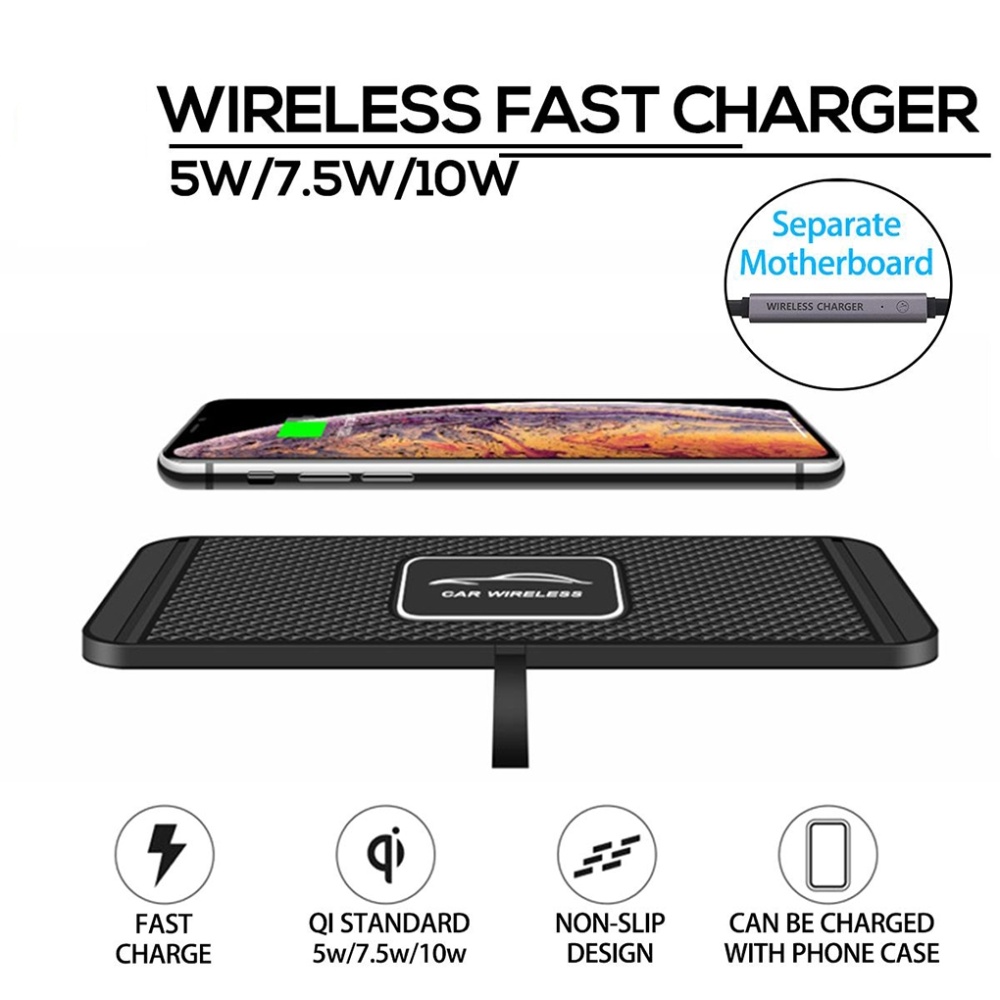 POLMXS C1 15W Car Anti-Skid Mats Wireless Charger With 1m USB Data Cable(Black) - Image 3