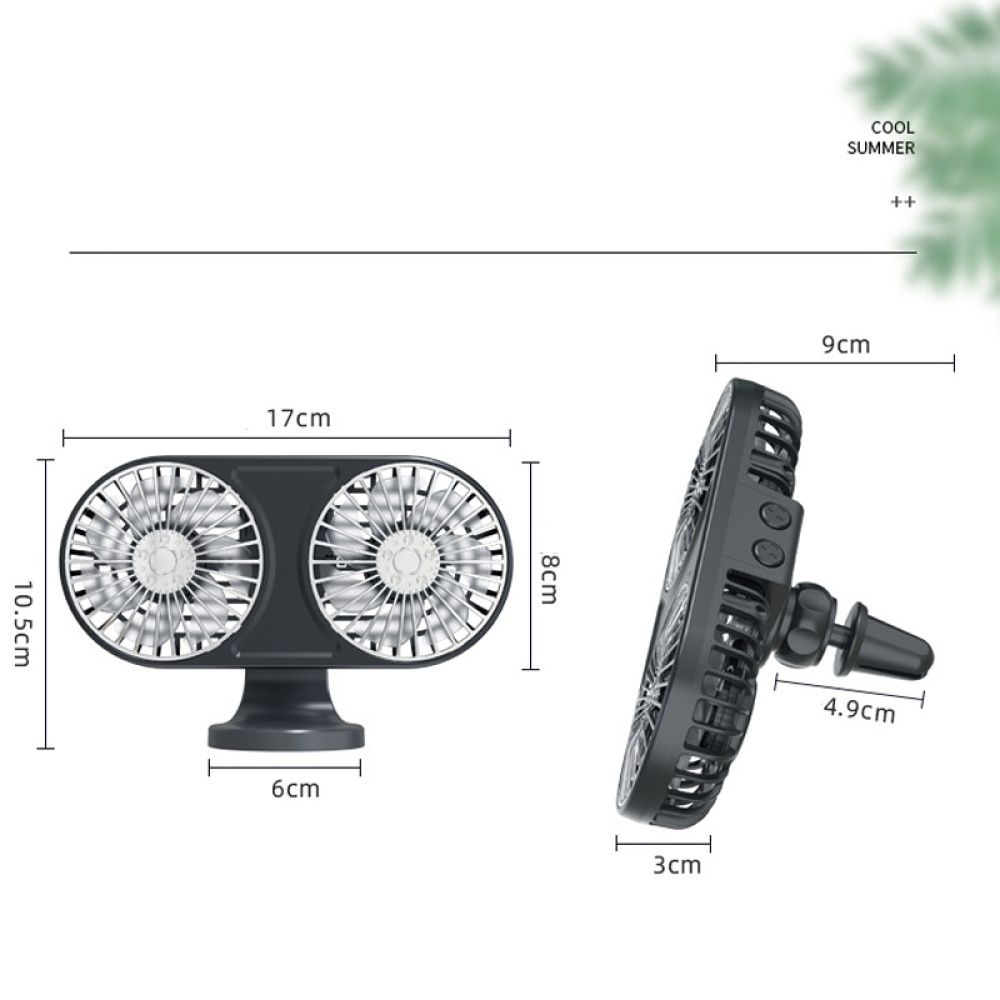 F211 Car Double Head With Led Electric Fan Car Air Outlet Instrument Panel USB Mini Fan(Green) - Image 2