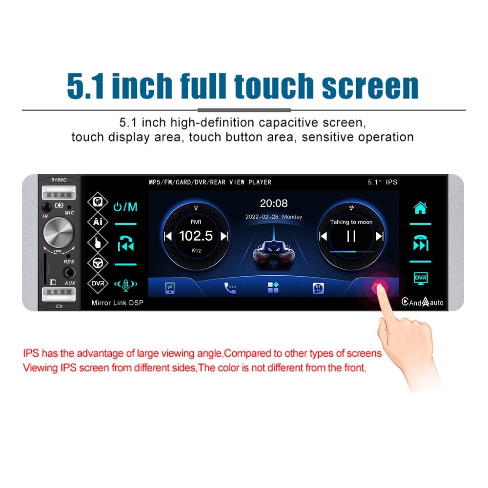 A2905 5.1 inch IPS Capacitive Screen Single Butt Carplay Player, Style: Standard - Image 3