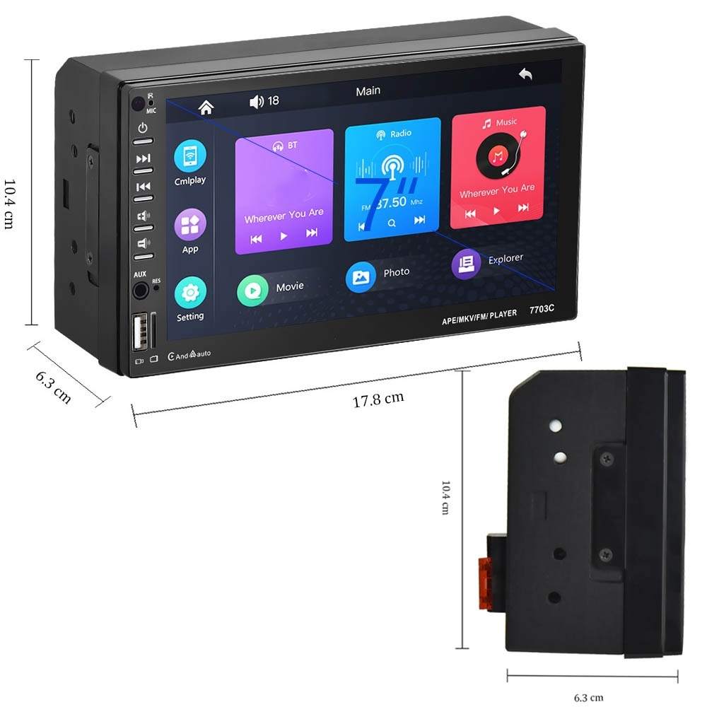 7703C 7 inch Car Double Butt Universal MP5 Bluetooth Player, Style: Standard+8 Light Camera - Image 2