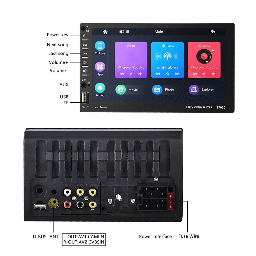 7703C 7 inch Car Double Butt Universal MP5 Bluetooth Player, Style: Standard+8 Light Camera - Image 3