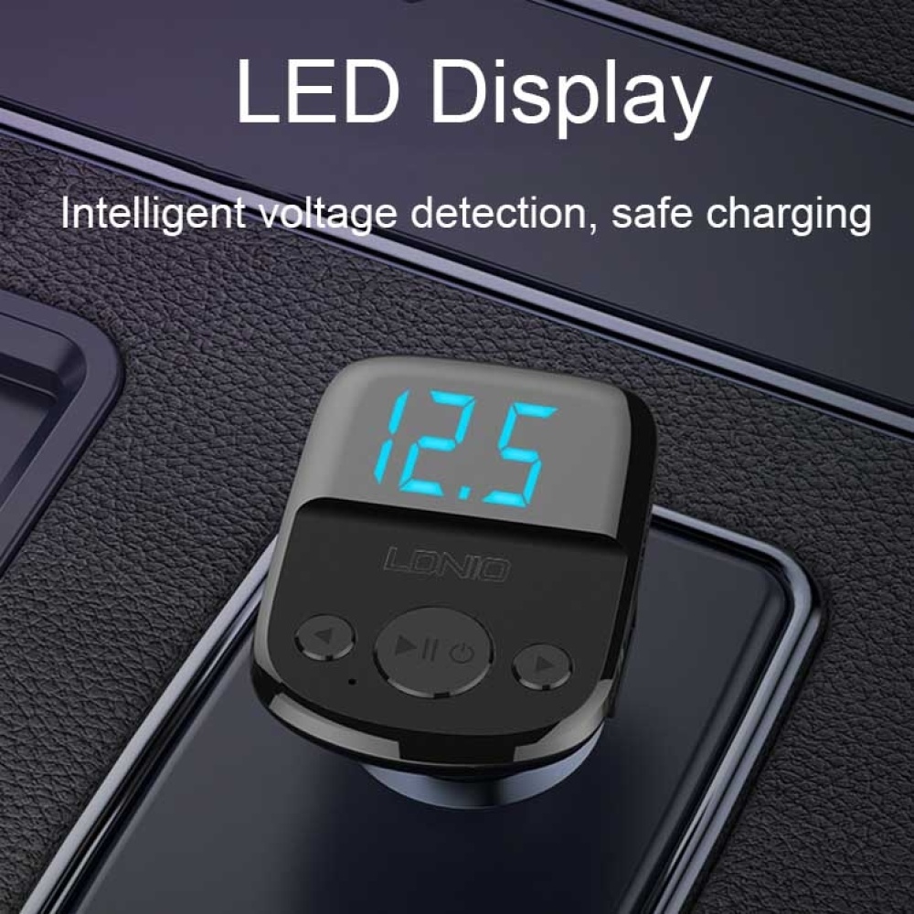 LDNIO C706Q QC3.0+AUTO-ID Car Bluetooth FM Music Digital Display Car Charger with Micro USB Cable - Image 2