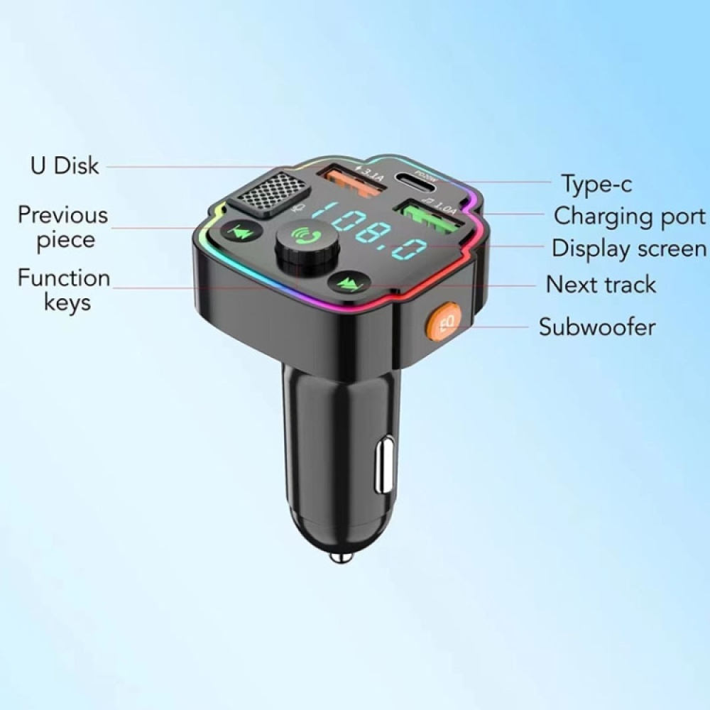 Q8 Car Bluetooth FM Transmitter Dual USB 3.1A Quick Charge Ambient Light - Image 2