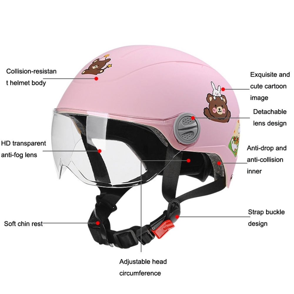 Transparent Short Lens Children Anti-Fall Safety Helmet Cartoon Electric Car Summer Helmet(Lvory White-Dreamer) - Image 2