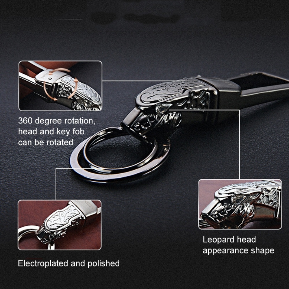 HONEST Metal Car Keychain Leopard Head Key Chain Pendant(Upgrade White) - Image 2