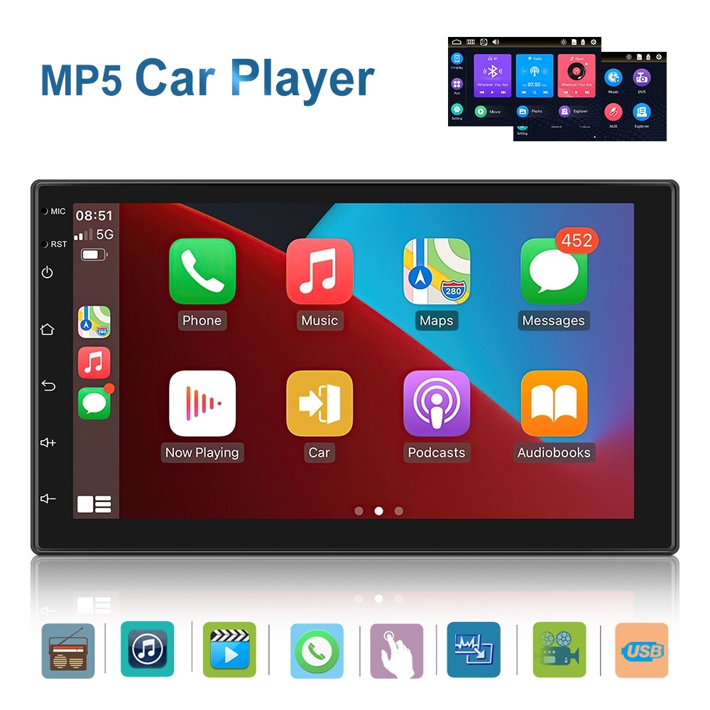 7709 7 Inch Touch Button Dual Ingot Universal MP5 Bluetooth Player, Style:, Sort by color: Standard - Image 2