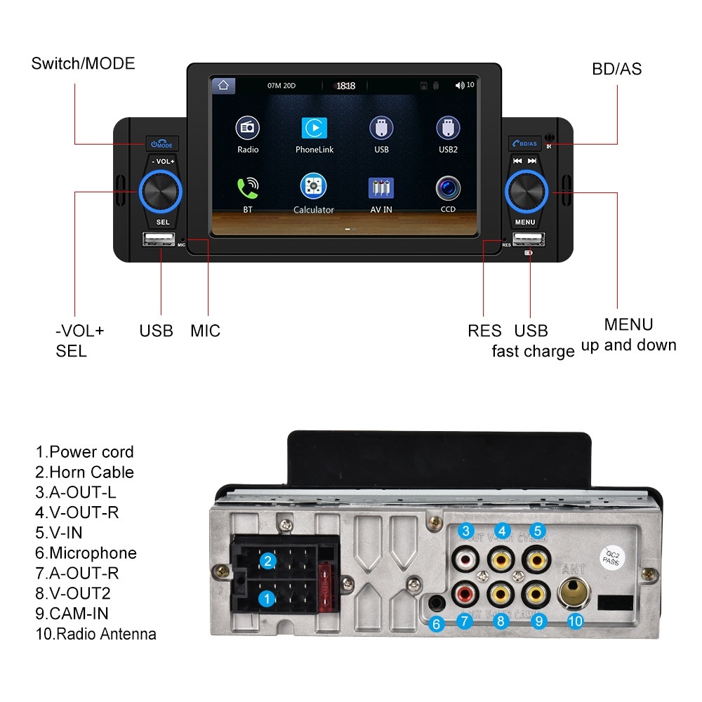 A3107 5 inches Car MP5 Wired CarPlay Universal Bluetooth Player With Microphone, Style: Standard - Image 3