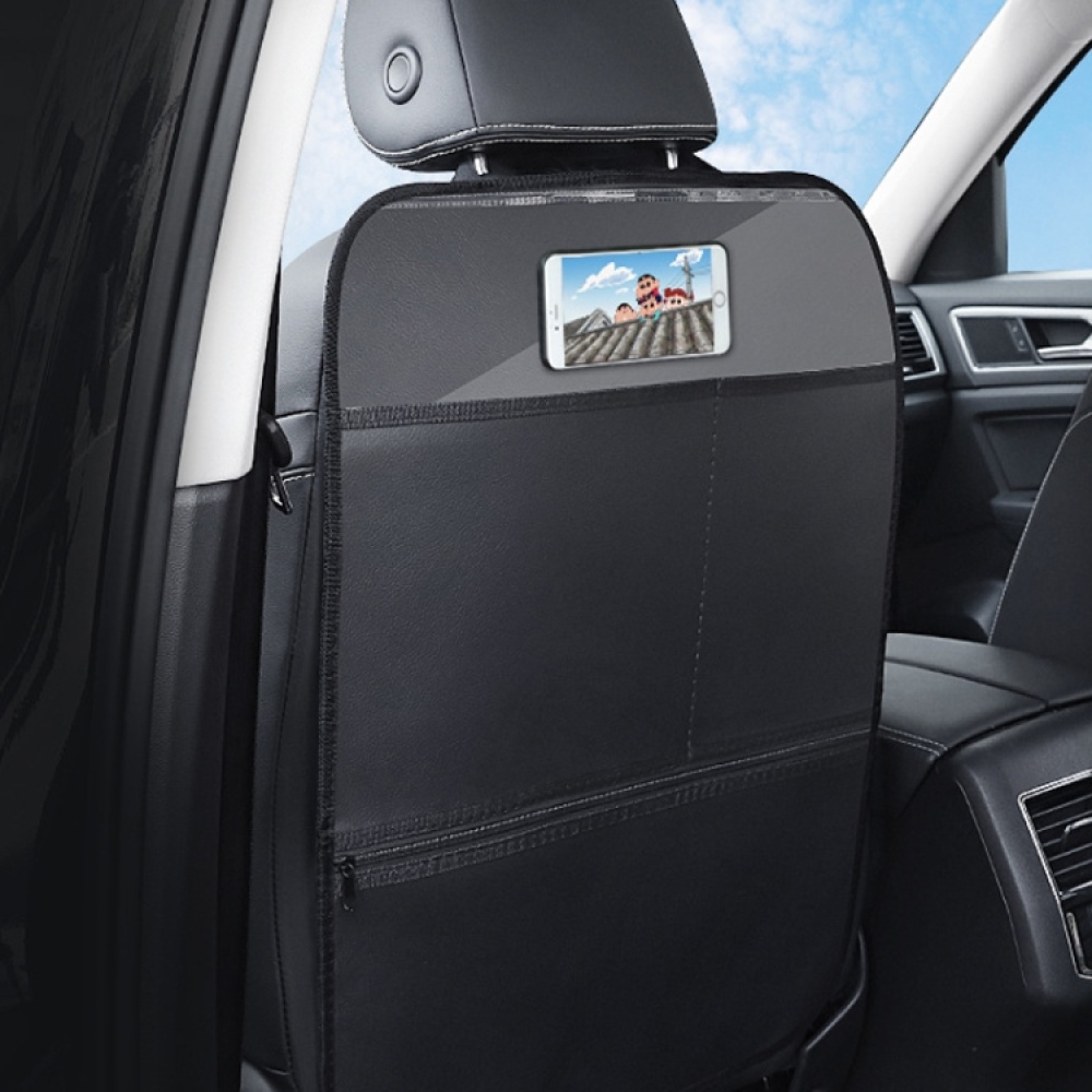 Car Seat Back Children Anti-kick Pad Back Rear Anti-dirty Universal Leather Protection Pad Storage Bag All Inclusive Version (Black)