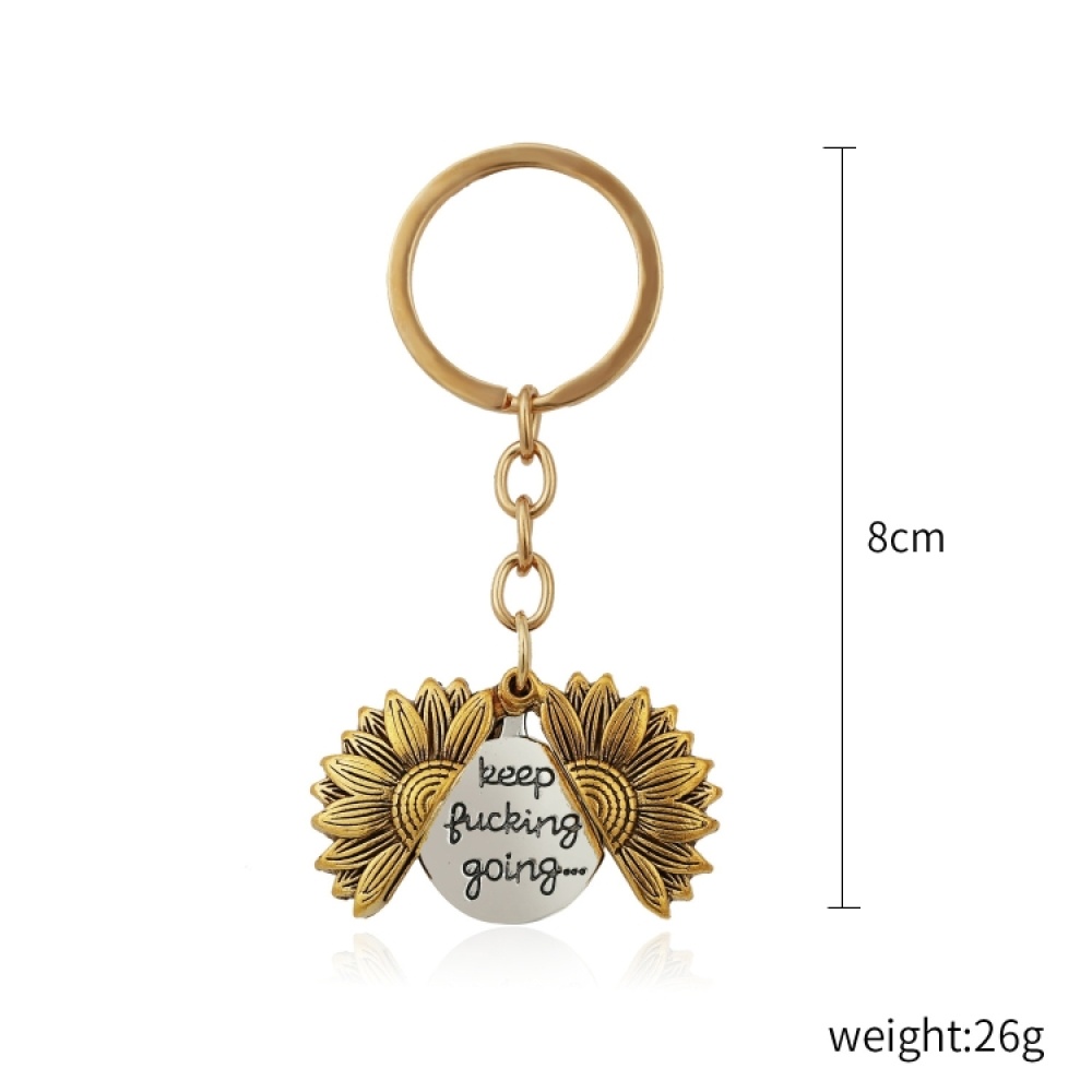 N2003-28 Ancient Gold Keychain Alloy Sunflowers Shape Can Open Double Side Engraving Accessories Pendant - Image 3