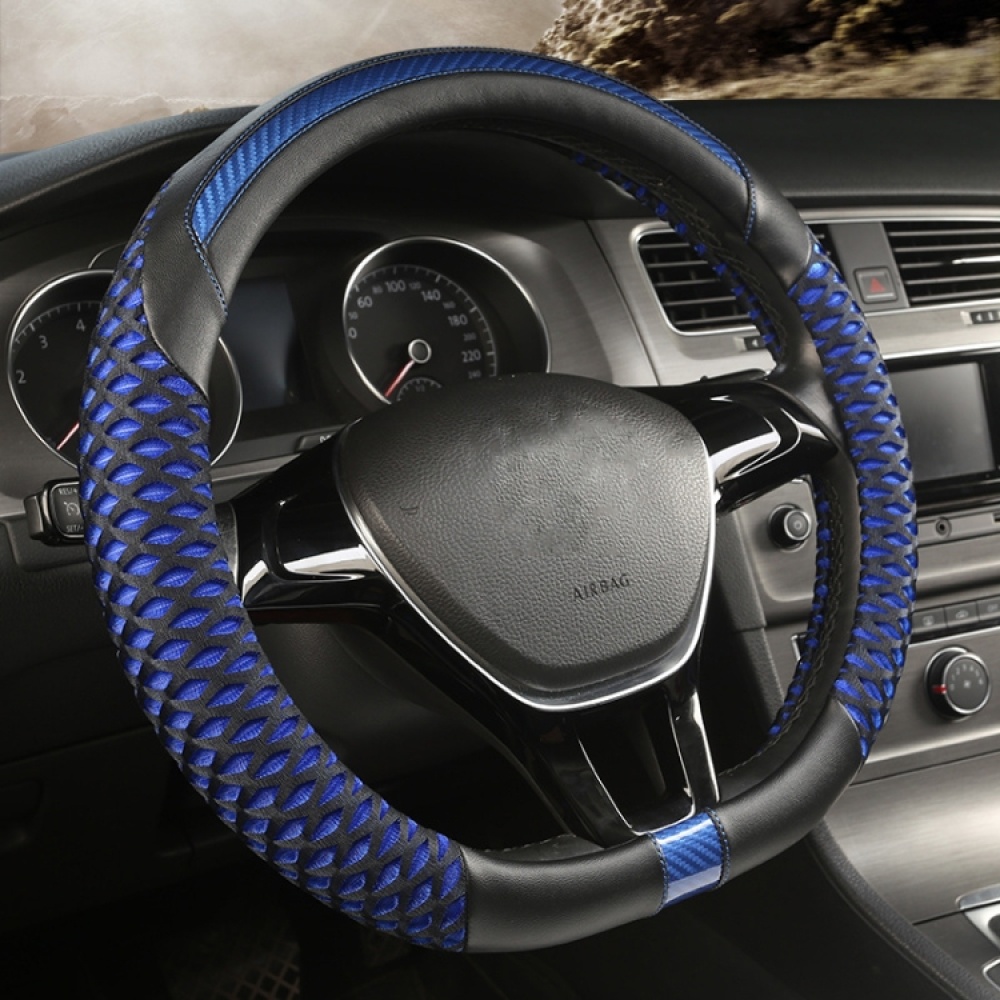 Car Universal Honeycomb Fabric D Type Steering Wheel Cover, Size: 38cm(Black Blue)