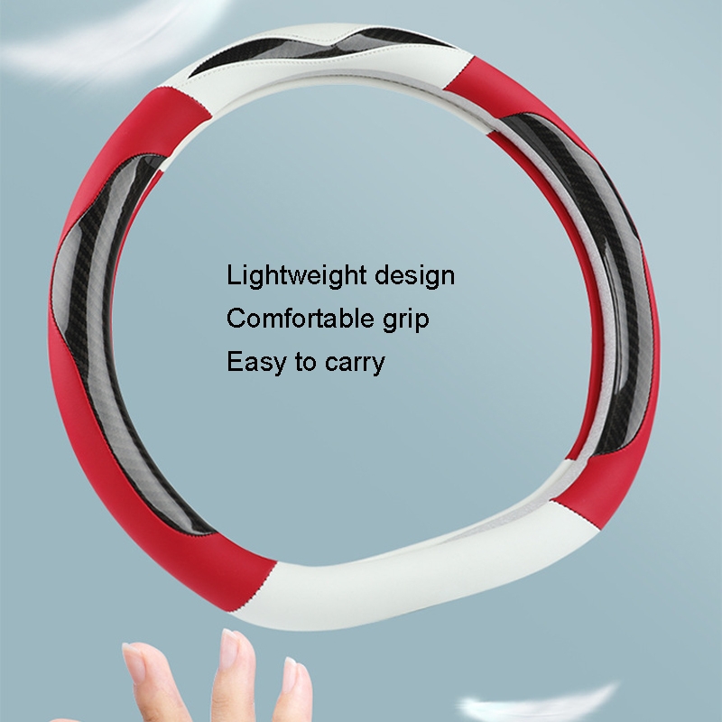 Carbon Fiber Leather Four Season Universal D Type Steering Wheel Cover, Size: 38cm(Pink) - Image 2