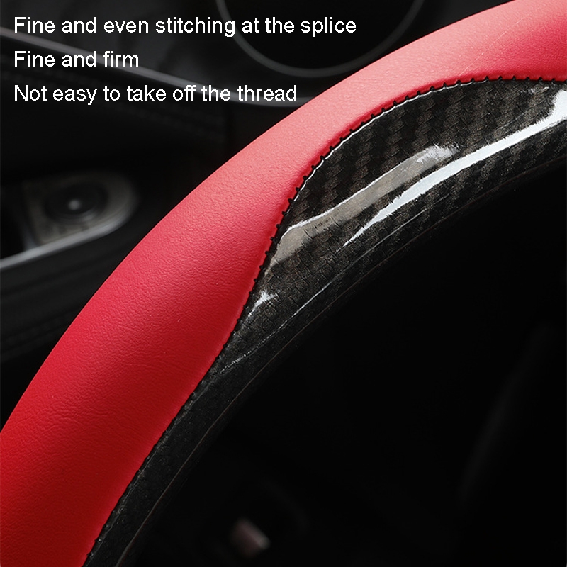Carbon Fiber Leather Four Season Universal D Type Steering Wheel Cover, Size: 38cm(Pink) - Image 3