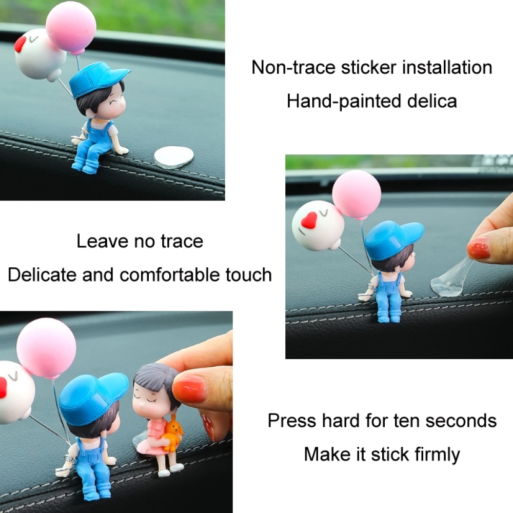 2pcs Car Ornament Ornament Lovely Kissing Couple Doll, Color: Reading+Balloon - Image 3