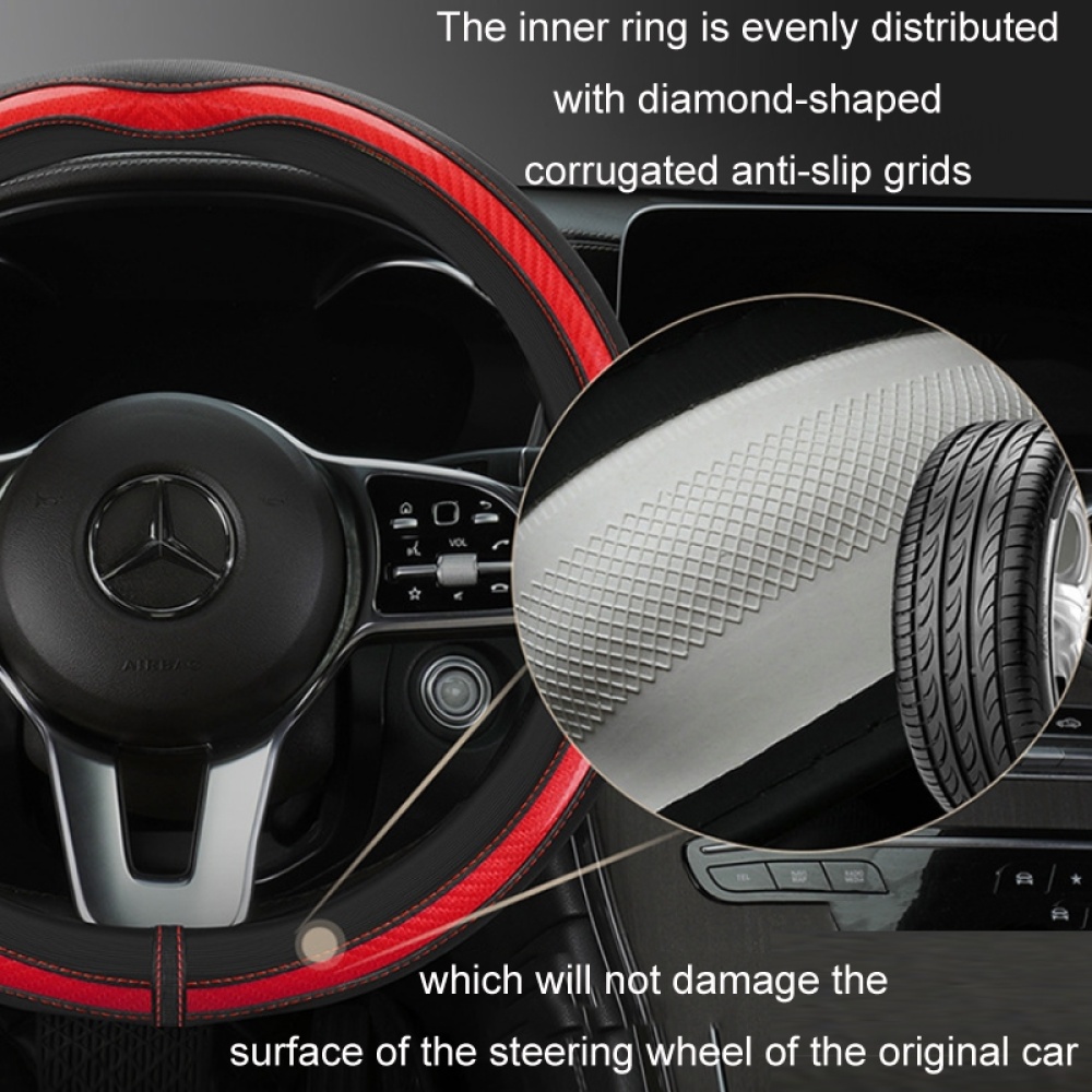 Car Steering Wheel Carbon Fiber Breathable Wear-resistant Leather Case, Size: 38cm(Yellow Round) - Image 3