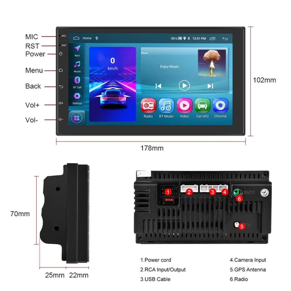 A3194 7 Inch Android 11 Central Control Carplay 2+32G Car Large Screen Navigation Reversing Video Player, Style: Standard - Image 2