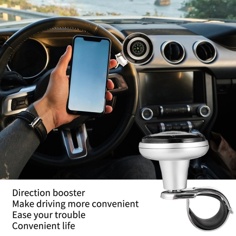 Car Steering Wheel Booster Ball Assist With Compass(A Model White) - Image 3