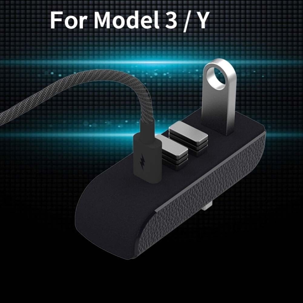 For Tesla Model 3/Y Car AH37 3 USB  +1 Type-C/USB-C Port Hub Docking Station(Black) - Image 3