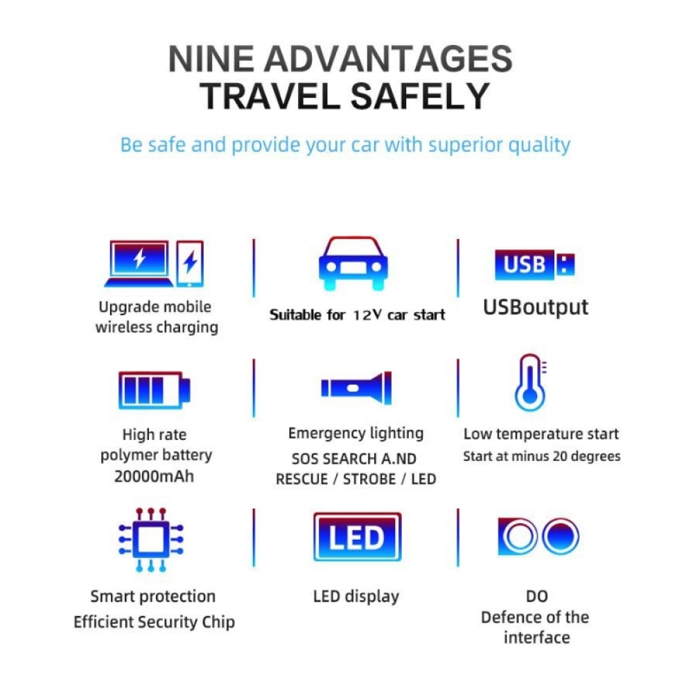 R20s Car Battery Emergency Start Power Supply With LED Light, Specification: Without Plug Black - Image 2