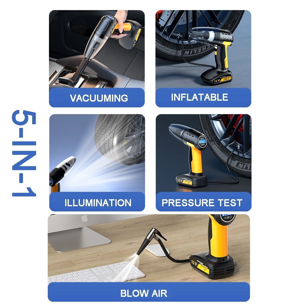 SUITU ST-6637  Wireless+Toolbox 5 In 1 60W  Double Motor Car Vacuum Cleaner With Blowing Air Pump Pressure Measuring Lighting Function - Image 2