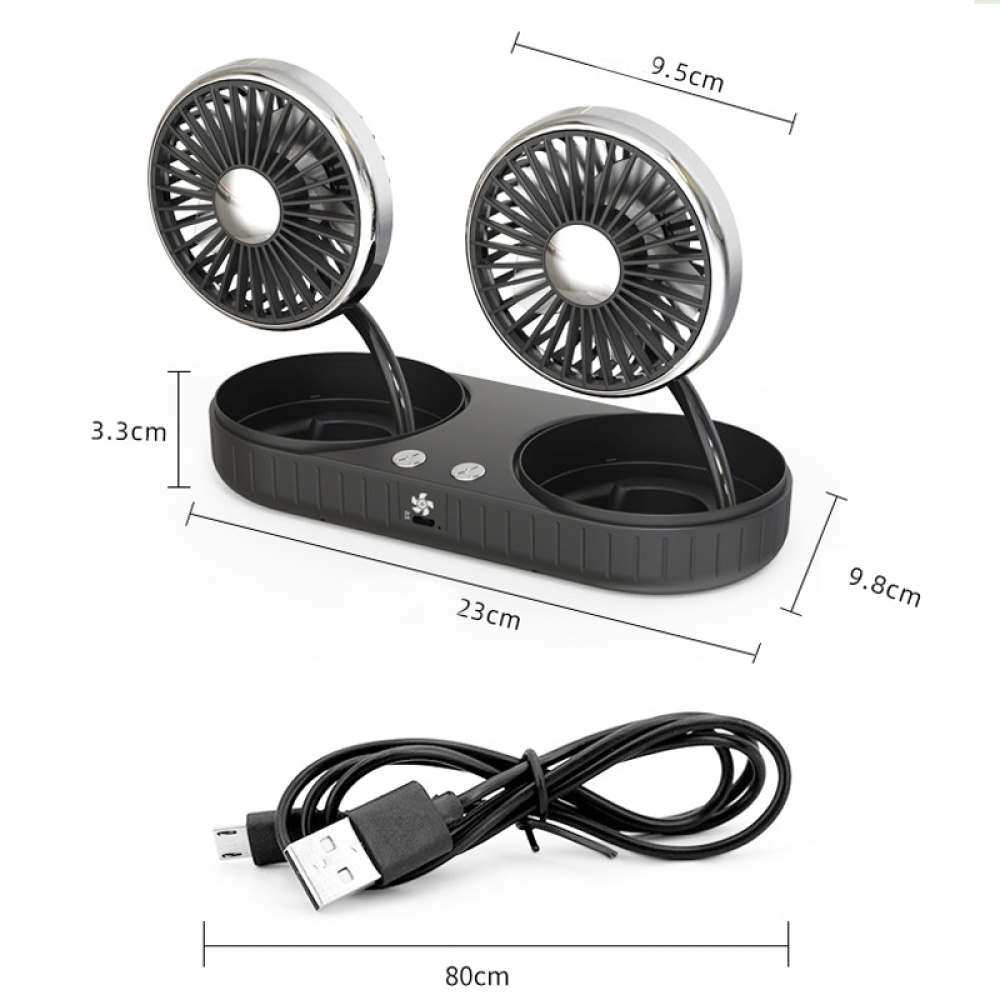 F304 Double-head Hose Built-in Lithium Battery USB Car Fan, Color: Black Silver - Image 2