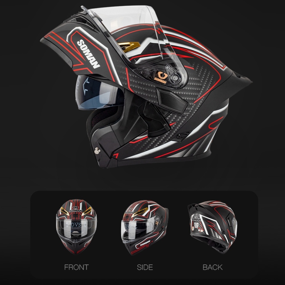 SOMAN Motorcycle Dual Lens Riding Peel-Off Full Coverage Helmet, Size: XXL(Matt Black Red) - Image 3