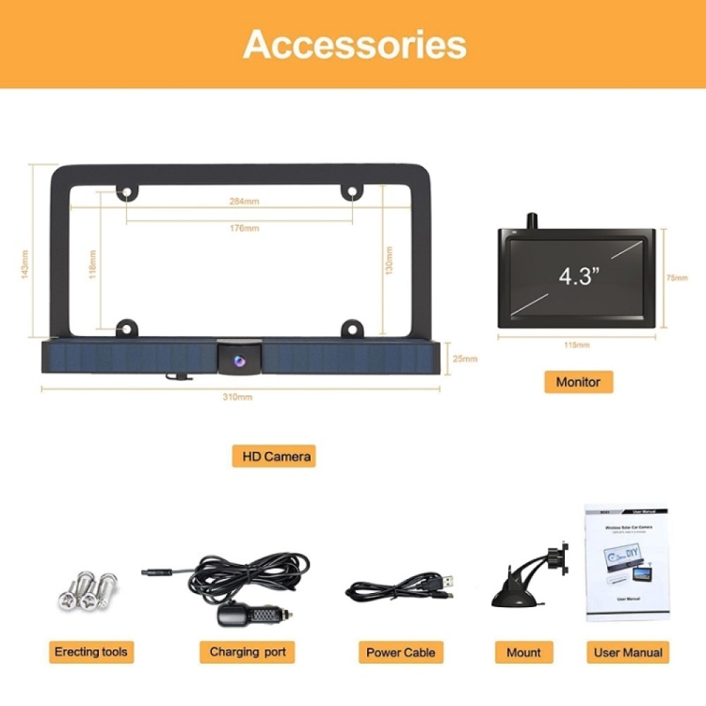 Solar HD Wireless Integrated License Plate Frame Display Camera - Image 2