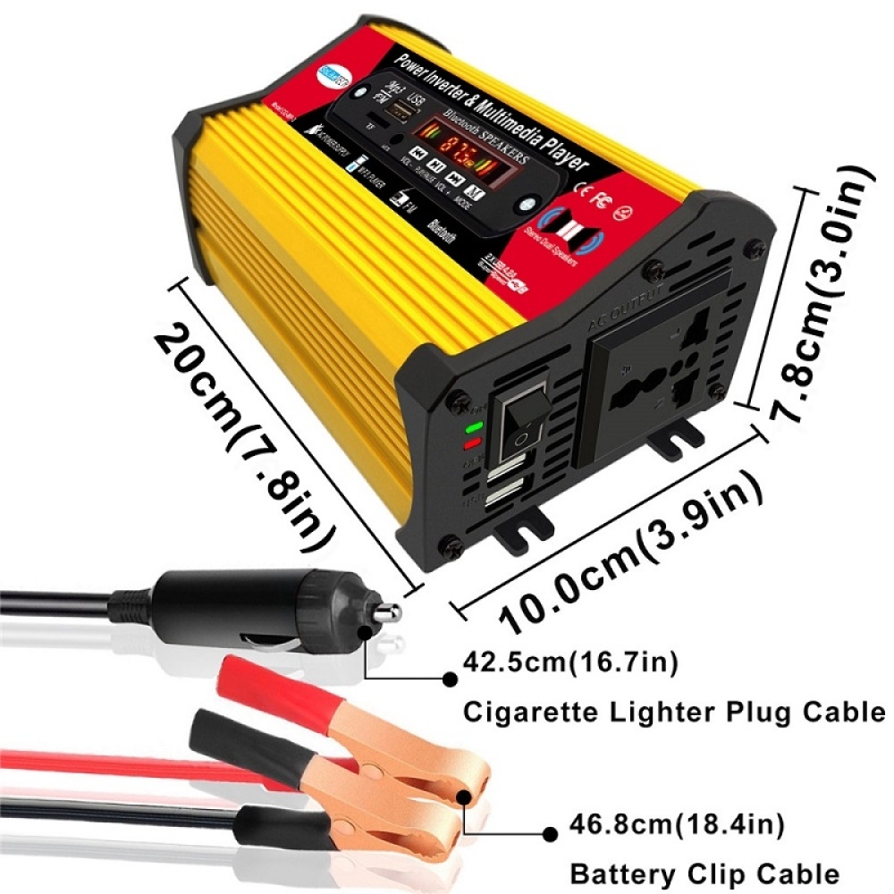 SOLIKE TECH 300W Modified Sine Wave Inverter with Bluetooth MP3/FM Multimedia Player 12V to 220V - Image 2