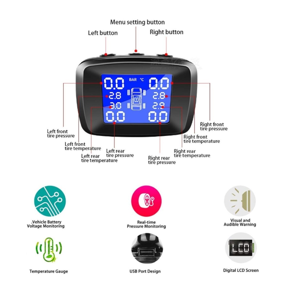 Four-wheel Simultaneous Display Cigarette Lighter Type Tire Pressure Monitoring Detector, Specification: Built-in - Image 2