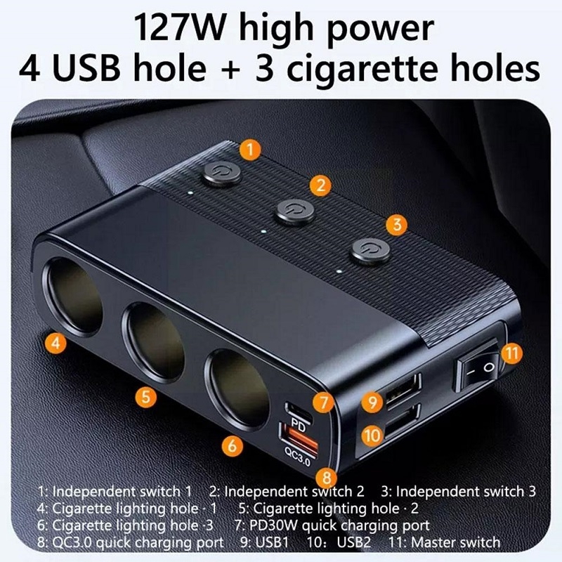 Car Cigarette Lighter USB3.0/PD Interface 128W Car Charger(C28) - Image 3