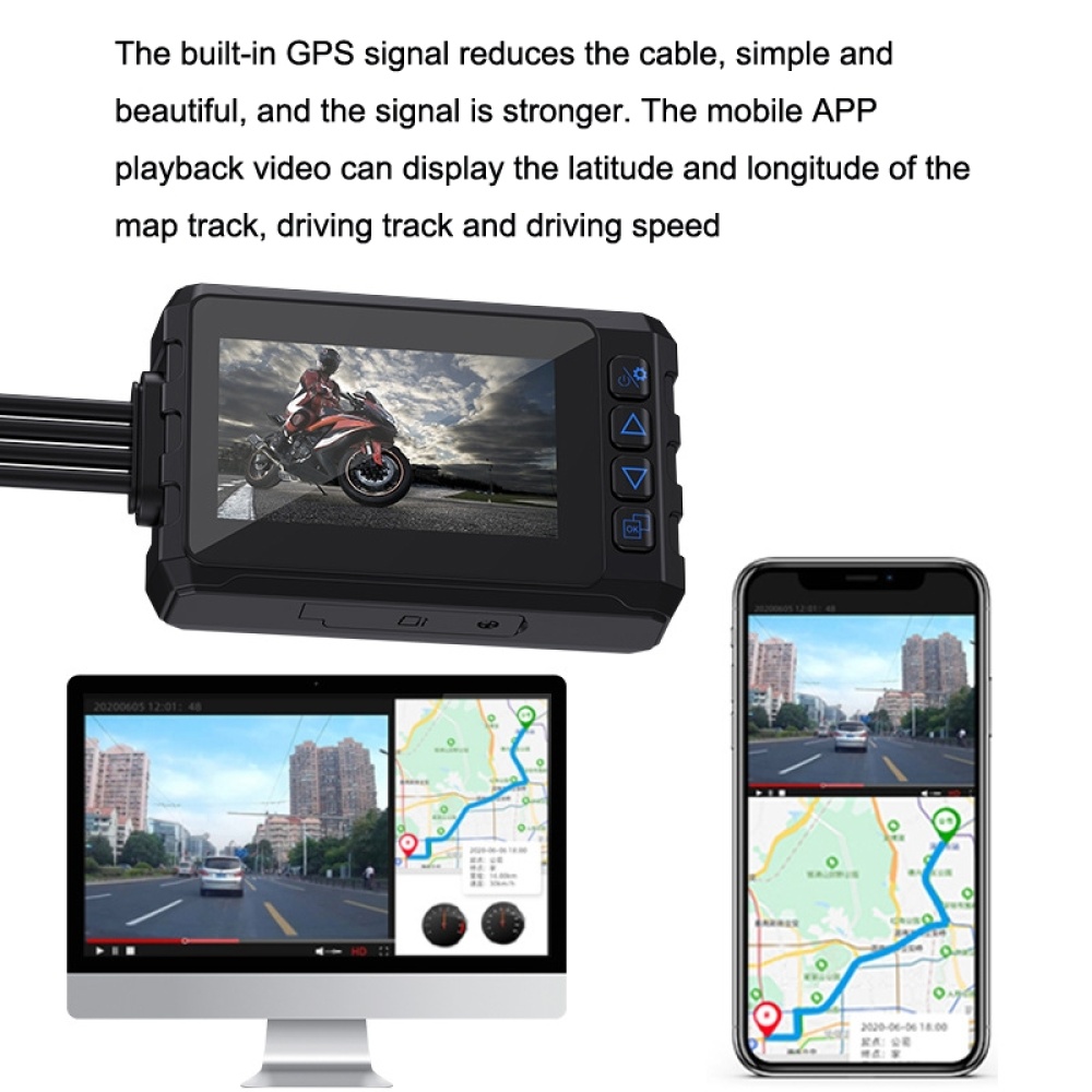 Built-in GPS Wireless WiFi Rainproof 1080P Double Recording Motorcycle Driving Recorder(Black) - Image 3