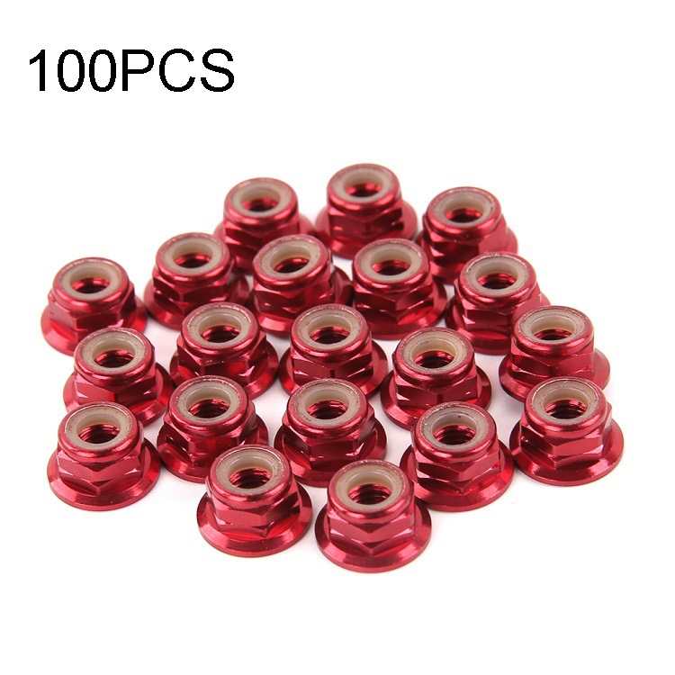 100 PCS iFlight M5 CW 6061 Aluminum Motor Screw Nuts Nylon Insert Self Lock Flange Nut for RC FPV Racing Drone Motor(Red