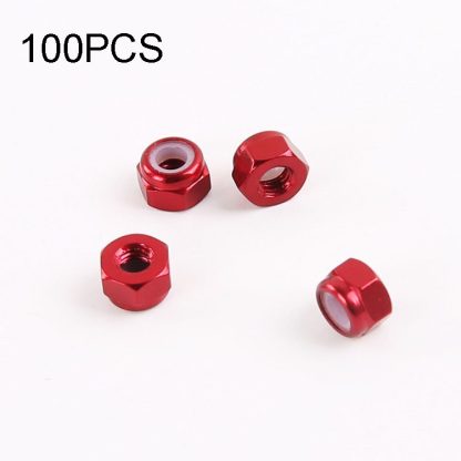 100 PCS iFlight M2 / M3 6061 Aluminum Screw Nuts Nylon Insert Self Lock Nut for RC FPV Racing Drone Accessories(Red)