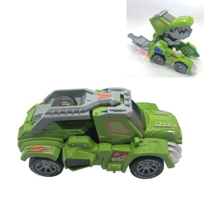 HG-882 Electric Dinosaur Deformation Car Toy Universal Light Music Toy (Green)