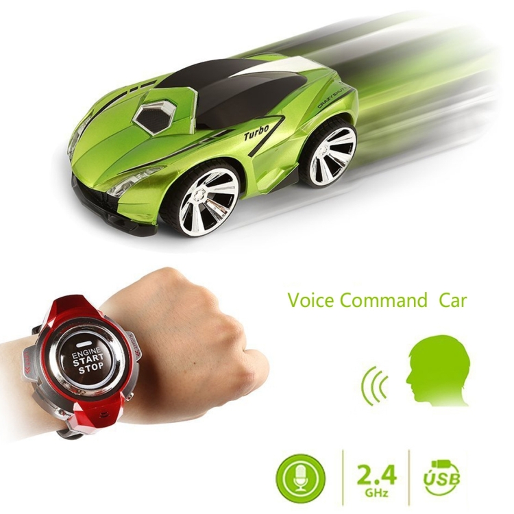 2.4GHz Mini RC Car Voice Command Car Smart Watch Remote Control Sports Car Toy(Green)