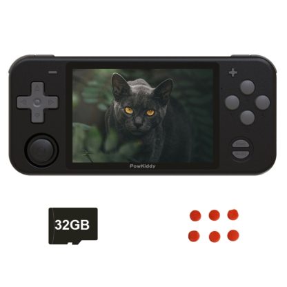 Powkiddy RGB10 3.5 inch IPS Screen Retro Classic Games Handheld Game Console + 32GB Memory Card, Linux OS(Black)