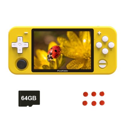 Powkiddy RGB10 3.5 inch IPS Screen Retro Classic Games Handheld Game Console + 64GB Memory Card, Linux OS (Yellow)