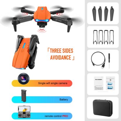 K3 E99 Pro 4K Mini Drone Helicopter Three-sided Obstacle Avoidance Foldable Quadcopter Toy, Single Camera(Orange) - Image 2