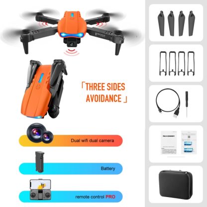 K3 E99 Pro 4K Mini Drone Helicopter Three-sided Obstacle Avoidance Foldable Quadcopter Toy, Dual Cameras(Orange) - Image 2