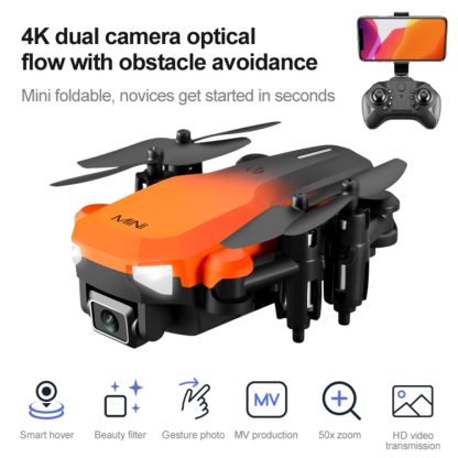 KK9 2.4G 4K Wifi FPV Foldable RC Optical Flow Obstacle Avoidance Quadcopter Toy, Dual Camera (Orange) - Image 2