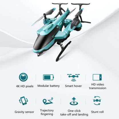 V10 4K HD WiFi Camera RC Helicopter With LED, Model:No Camera(Blue) - Image 3