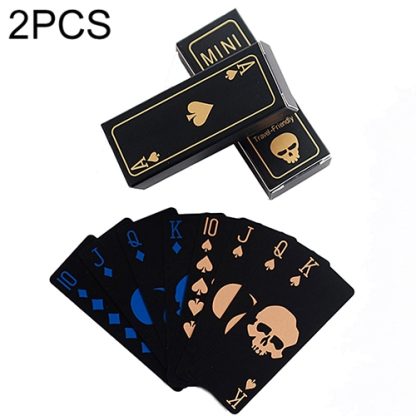 2 PCS Plastic Frosted Waterproof PVC Poker Cards, Size:3.2 x 8.7cm(Blue+Gold)