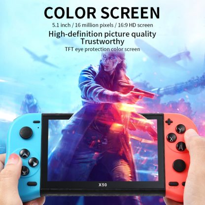 X50 5.1 inch Screen Handheld Retro Game Console 8G Memory with 6000+ Games(Black) - Image 2