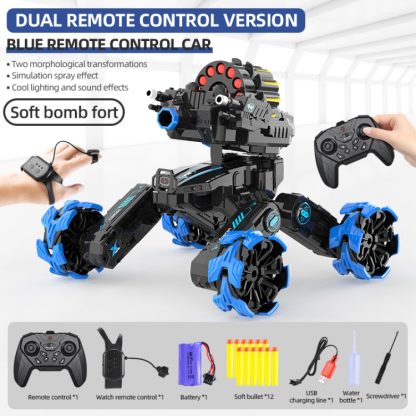 DM-518 Four-wheel Battle Blooming Tire Spray Remote Control Car, Specification:Dual Control Soft Bomb(Blue) - Image 2