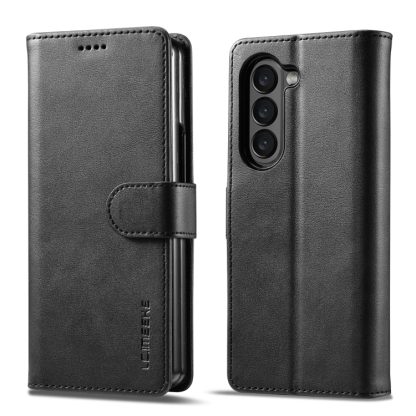 For Samsung Galaxy Z Fold5 5G LC.IMEEKE Calf Texture Leather Phone Case(Black)