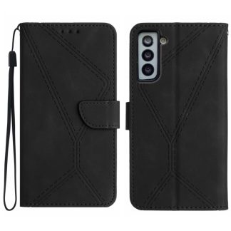 For Samsung Galaxy S22 5G Stitching Embossed Leather Phone Case(Black)