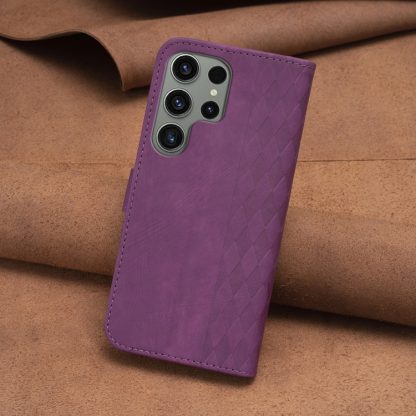 For Samsung Galaxy S23 Ultra 5G Plaid Embossed Leather Phone Case(Purple) - Image 3