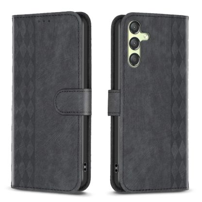 For Samsung Galaxy A24 4G Plaid Embossed Leather Phone Case(Black)